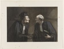 Deux avocats: la poignée de main (Two lawyers: the handshake). Creator: Daumier, Honoré (1808-1879)