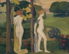 Deux nus dans un paysage (recto) - Deux femmes en chapeau et étude de paysage (verso), c.1890 - 1900 Creator: Aristide Maillol