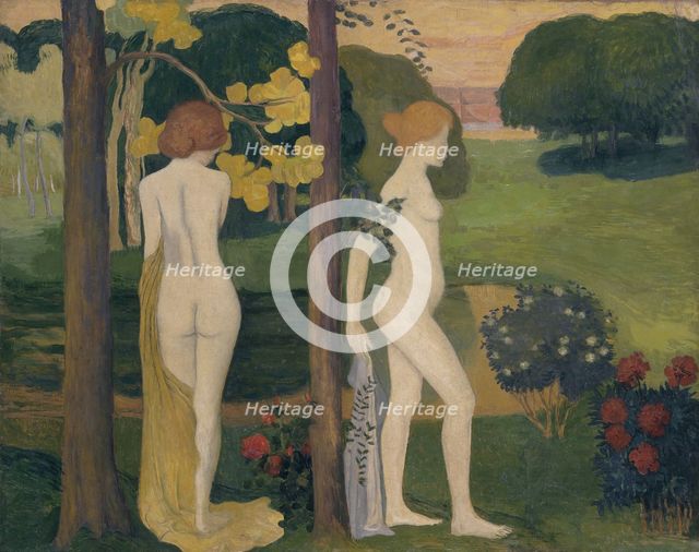 Deux nus dans un paysage (recto) - Deux femmes en chapeau et étude de paysage (verso), c.1890 - 1900 Creator: Aristide Maillol.