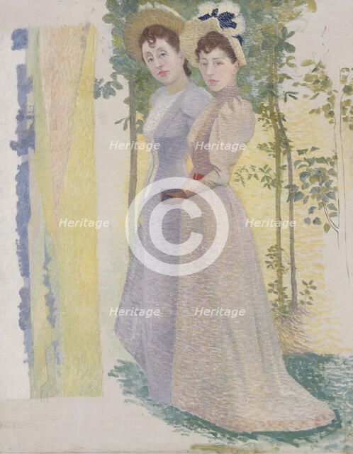 Deux nus dans un paysage (recto) - Deux femmes en chapeau et étude de paysage (verso), c.1890 - 1900 Creator: Aristide Maillol.