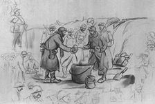 Deux pages de l'album de sem : la soupe a la tranchee 1916. Creator: Georges Goursat
