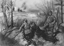 Devant Douamont; Le general B. et deux commandants, officiers de liaison, le tir de..., 1916. Creator: Lucien Jonas