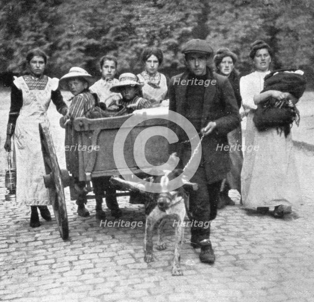 'Devant l'envahisseur; Beaucoup, qui ne possedent qu'un chien comme bete de trait', 1914. Creator: Unknown.