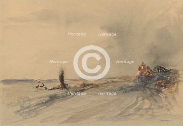 Devastated Land (recto); Figures in a Landscape (verso), c. 1919. Creator: Jean Louis Forain (French, 1852-1931).