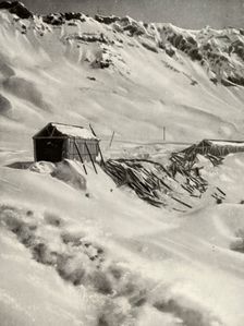 Devastated. - Over sixty yards of snow-shedding destroyed by an avalanche in 1921 1935. Creator: Argentine & Chilian Transandine Railways