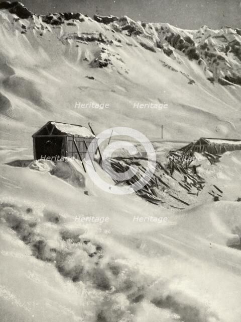 'Devastated. - Over sixty yards of snow-shedding destroyed by an avalanche in 1921', 1935. Creator: Argentine & Chilian Transandine Railways.