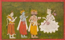 Devi revered by Brahma, Vishnu, and Shiva, c1710