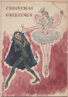 Devil and fairy, Christmas card, 1952. Creator: Shirley Markham