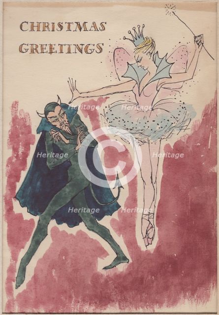 Devil and fairy, Christmas card, 1952. Creator: Shirley Markham.