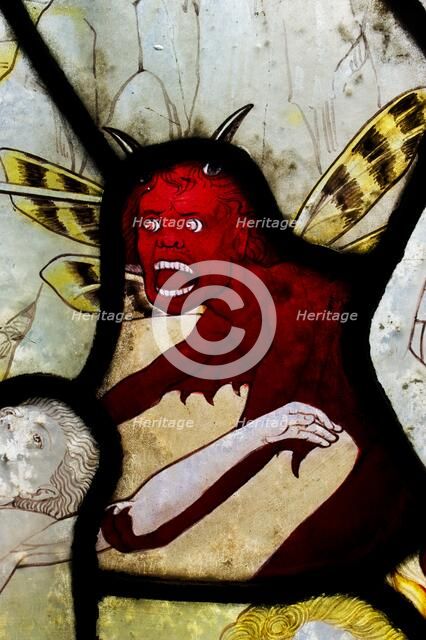 Devil, stained glass, Church of St Mary Magdalene, Rowington Close, Paddington, London, c2012. Artist: James O Davies.