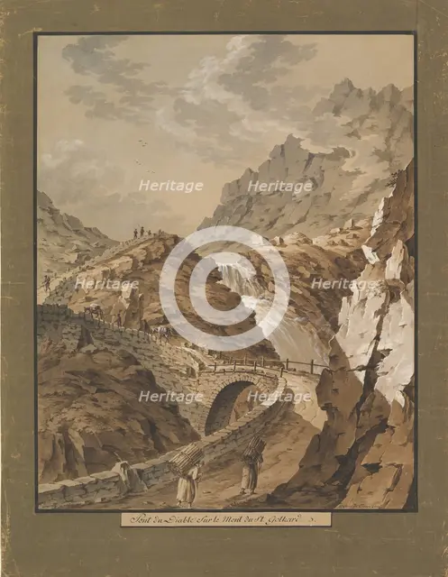 Devil's Bridge toward the Gothard Mountain in Switzerland, 1785-1824. Creator: Xaver Triner.