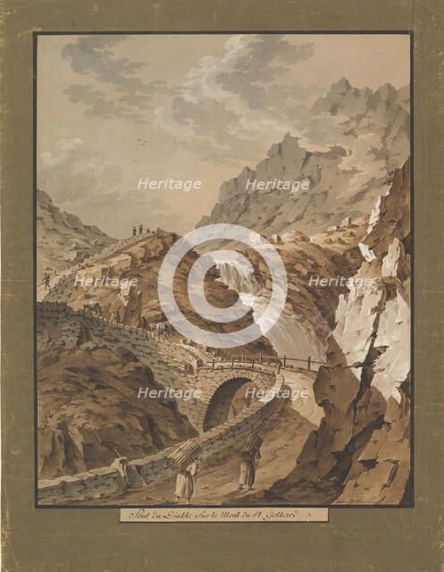 Devil's Bridge toward the Gothard Mountain in Switzerland, 1785-1824. Creator: Xaver Triner.