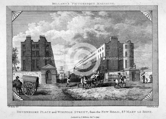 Devonshire Place and Wimpole Street, Marylebone, London, 1793. Artist: G Barratt