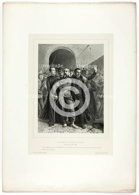 Devotion of the Catholic clergy in Rome, April 30, 1849, from Souvenirs d’Italie: Expéditi..., 1858. Creator: Auguste Raffet.