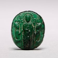 Devotional Badge with Saint James Flanked by Two Kneeling Pilgrims, c. 1200-1250. Creator: Unknown