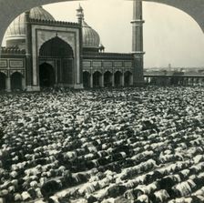 Devout Mohammedans Prostrate at Prayer Time - Jama Masjid, India's Greatest Mosque, Delhi c1930s. Creator: Unknown