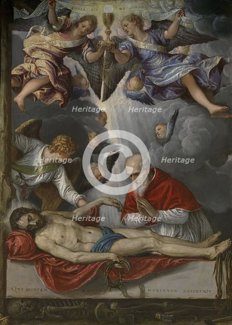 Dead Christ, adored by Pope Pius V, ca 1571-1572. Artist: Parrasio, Micheli (ca. 1516-1578)