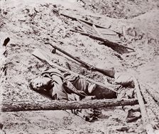 Dead Confederate Soldier at Fort Mahone, Petersburg, 1864. Creator: Unknown