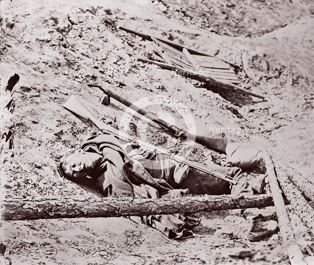 Dead Confederate Soldier at Fort Mahone, Petersburg, 1864. Creator: Unknown.