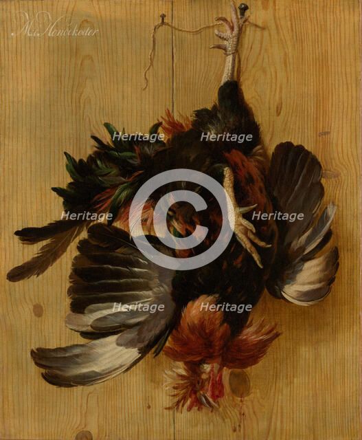 Dead Cock Hanging from a Nail, 1670. Creator: Melchior d'Hondecoeter.