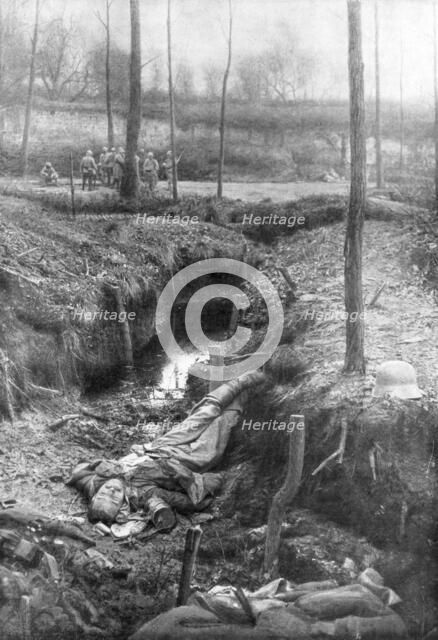 Dead German soldier, Plessis-de-Roye, Picardy, France, 30th March 1918. Artist: Unknown