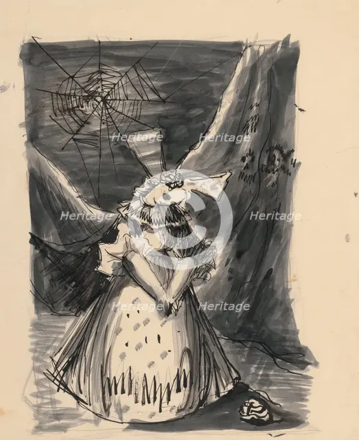Dead girl with a bow (illustration of a fairy tale?) , 1940/1944. Creator: Ján Novák.