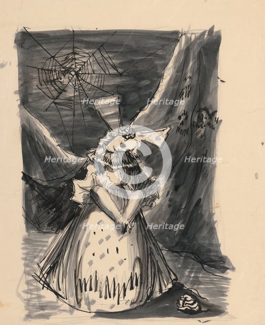 Dead girl with a bow (illustration of a fairy tale?) , 1940/1944. Creator: Ján Novák.
