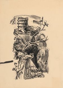 Dead girl with a bow (illustration of a fairy tale?) , 1940/1944. Creator: Ján Novák
