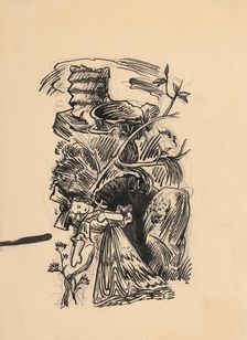 Dead girl with a bow (illustration of a fairy tale?) , 1940/1944. Creator: Ján Novák