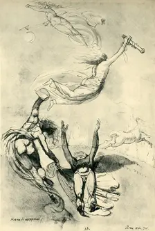 Dead hero with goddesses, 1778, (1943). Creator: Henry Fuseli