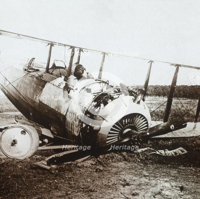 Dead pilot in downed Salmson plane, c1914-c1918. Artist: Unknown.