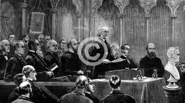 Dean Stanley Memorial Meeting in the Chapter House, Westminster Abbey, 1881. Creator: Unknown.