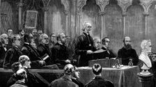 Dean Stanley Memorial Meeting in the Chapter House, Westminster Abbey, 1881. Creator: Unknown