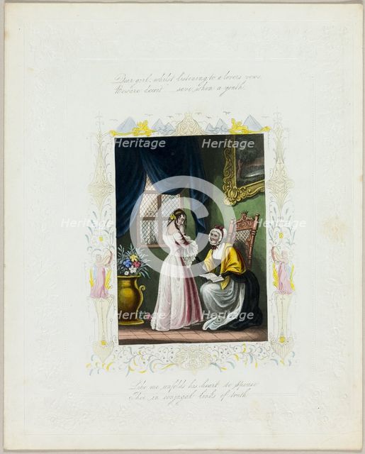 Dear Girl, Whilst Listening to a Lover's Vows (valentine), c. 1840. Creator: Unknown.