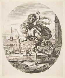 Death carrying a child, from The five deaths (Les cinq Morts), ca. 1648. Creator: Stefano della Bella
