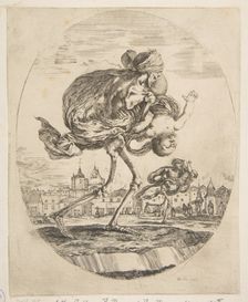Death carrying an infant, from The five deaths (Les cinq Morts), ca. 1648. Creator: Stefano della Bella