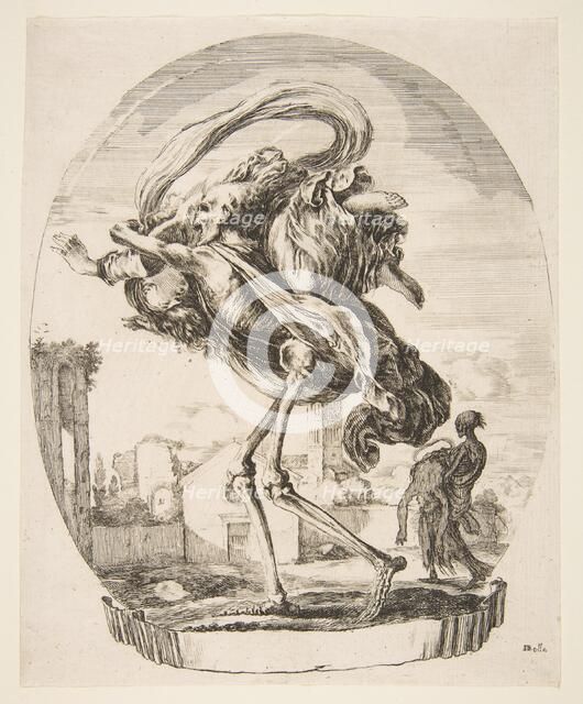 Death carrying off a woman, from 'The five deaths' (Les cinq Morts), ca. 1648. Creator: Stefano della Bella.