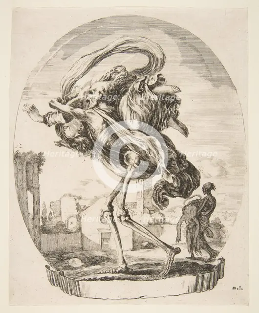Death carrying off a woman, from 'The five deaths' (Les cinq Morts), ca. 1648. Creator: Stefano della Bella.