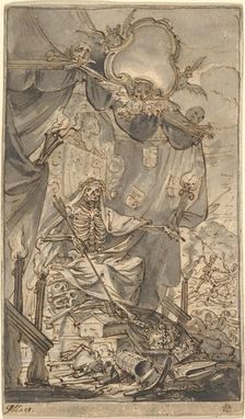 Death on a Canopied Throne (Design for a Title Page), late 17th century. Creator: Godfried Maes