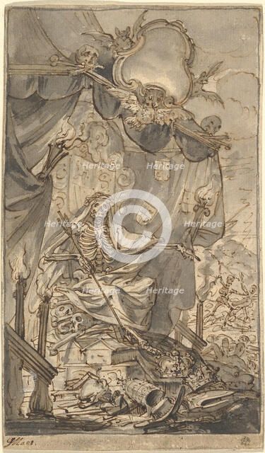 Death on a Canopied Throne (Design for a Title Page), late 17th century. Creator: Godfried Maes.