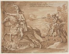 Death on Horseback Chasing a Flying Knight, 1631. Creator: Sebastian Vrancx (Flemish, 1573-1647)