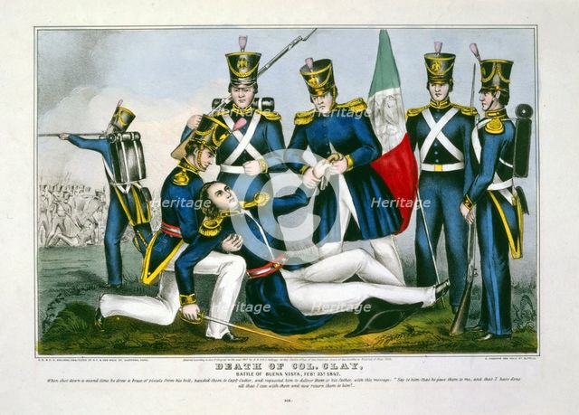 Death of Col. Clay, Battle of Buena Vista, Feby. 23d, 1847, pub. 1847. Creator: American School (19th Century).