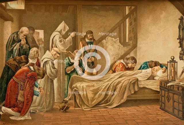 Death of Columbus, 1890.  Creators: Juan Alaminos, Francisco Ortego y Vereda.