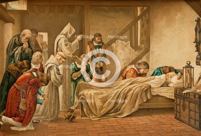Death of Columbus, 1890.  Creators: Juan Alaminos, Francisco Ortego y Vereda.