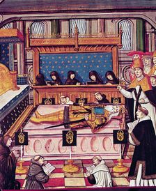 Death of Charlemagne (814) miniature, 14th century