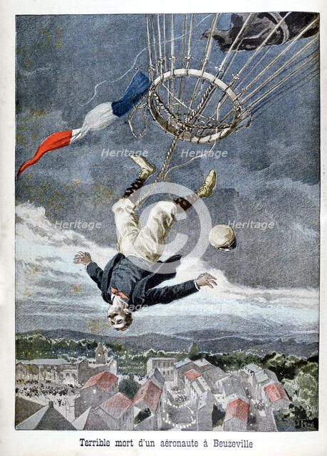 Death of an aeronaut over Beuzeville, France, 1899. Artist: Unknown