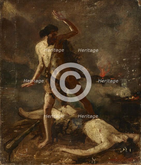 Death of Abel / Skull-Two-sided Painting, 19th century. Creator: Unknown.