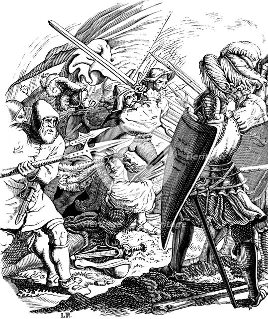 Death of Arnold Winkelried during the battle of Sempach, 1840.