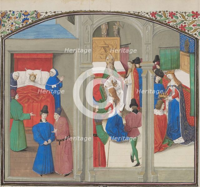 Death of Baldwin IV. Coronation of Guy of Lusignan. Miniature from the Historia by William of Tyre, 1460s. Artist: Anonymous  