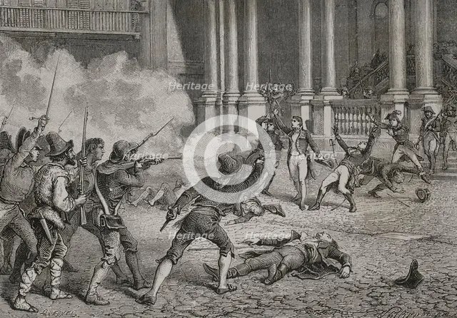 Death of General Duphot (1769-1797) in Rome on 28 December 1797, during a riot between..., 1879.  Creator: Desire Mathieu Quesnel.